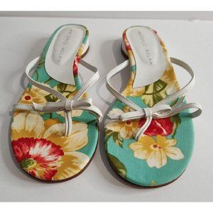Antonio Melani Leather Thong Sandals Flats Flip Flops Floral/White 9 M